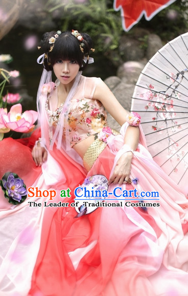 Top Chinese Ancient Costumes Theater and Reenactment Costumes and Headgear Complete Set for Women