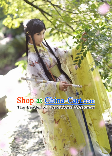 Top Chinese Ancient Princess Butterfly Costumes Theater and Reenactment Costumes and Headgear Complete Set for Women