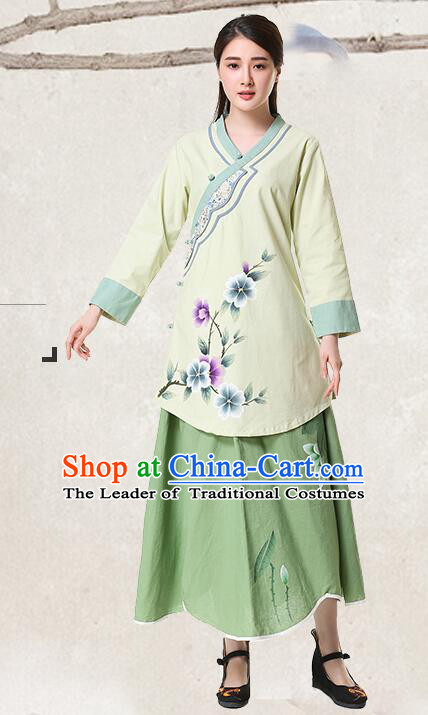 Chinese Classical Hand Painted Peony Cotton and Flax Mandarin Blouse