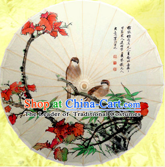Traditional Rainproof Handmade Chinese Classic Oil Paper Birds Umbrellas China Dance Umbrella Stage Performance Umbrella Dancing Props