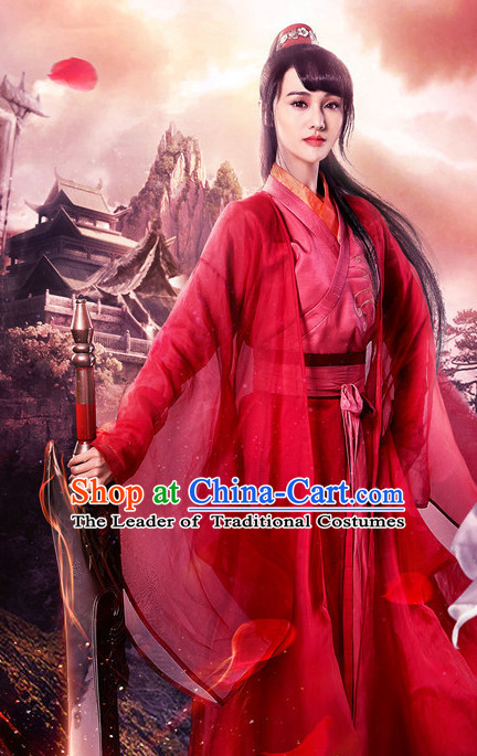 Chinese Ancient Women Swordswoman Hanfu Clothing Film Costumes Traditional Girls Dress and Headwear Complete Set