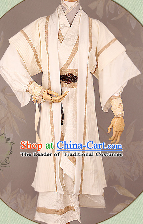White Chinese Male Hanfu Robe Clothing Handmade Bjd Dress Opera Costume Drama Costumes Complete Set