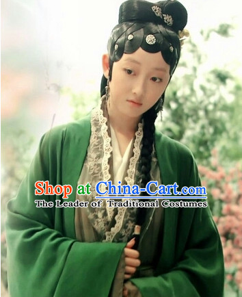 Chinese Green Hanfu Noblewoman Robe Clothing Handmade Bjd Dress Opera Costume Drama Costumes Complete Set