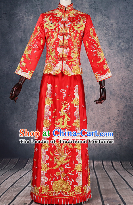 Top Traditional Chinese Phoenix Embroidered Wedding Dresses Wedding Gowns for Brides