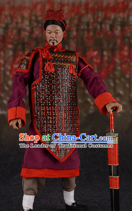Chinese Classical Terra Cotta Warrior General Body Armor Hanfu Dress Gown Costumes Ancient Costume Clothing Complete Set