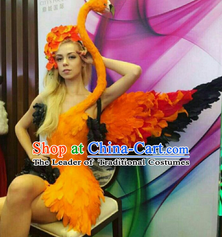 Parade Quality Forest Dance Costumes Popular Ostrich Feathers Fancy Bird Costume Stage Costumes Angel Wings Costume Complete Set