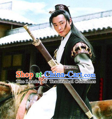Black Chinese Men Knight Costume Stage Drama Costumes Parade Costume Complete Set