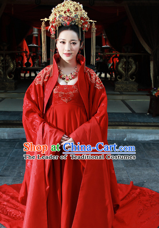 Chinese Ancient Han Dynasty Empress Imperial Dresses and Hat Complete Set for Women