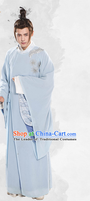 Chinese Ancient Scholar Hanfu Clothing Garment Complete Set for Men