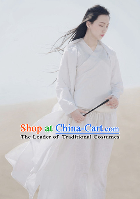 Ancient Chinese White Hanfu Costumes Historical Dress Traditional National Costume Complete Set