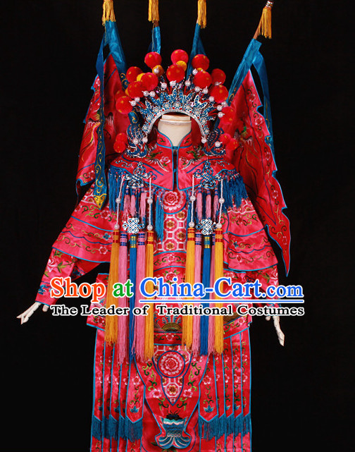 Red China Beijing Opera Chinese Peking Opera Costume Embroidered Robe Hua Military General Dan Opera Costumes Complete Set