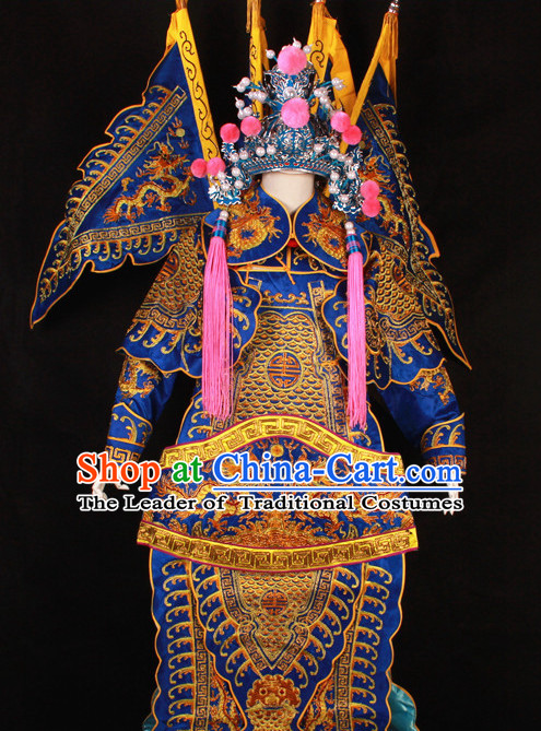 Blue China Beijing Opera Chinese Peking Opera Costume Embroidered Robe Military General Opera Costumes Complete Set