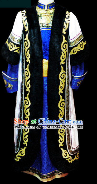 Chinese Classical Mongolian Minority Emperor Mongol Long Robe Mongolia Prince Clothing Ethnic Traditional Costumes Complete Set