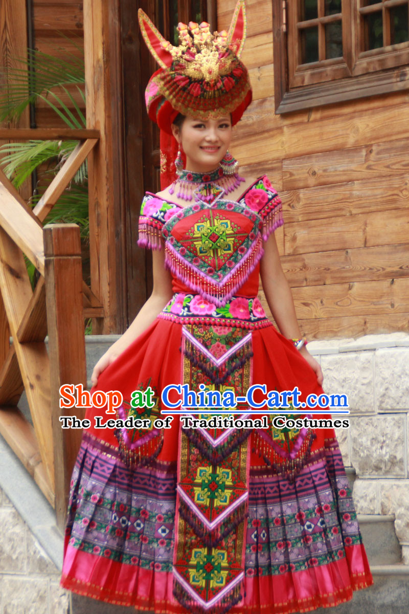 Hmong Minority Dresses Miao Clothing Ethnic Miao Minority Dance Costume Minority Dress Dance Miao Costumes Complete Set