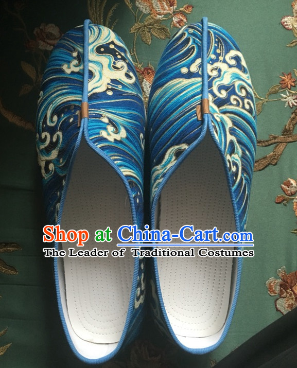 Chinese Classical Light Blue Handmade Shoes