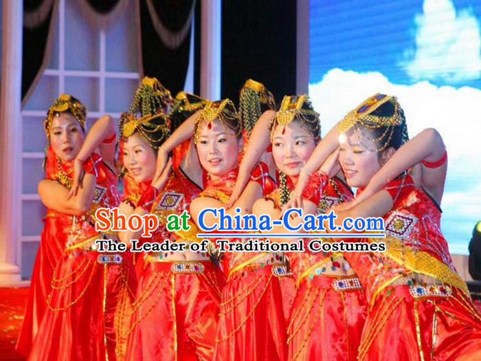 Traditional Chinese Yangge, Fan Dancing Wholesale Costume, Folk Dance Yangko Costume, Traditional Chinese Tibetan Nationality Dancewear for Women