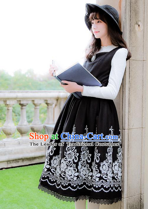 Traditional Classic Women Clothing, Traditional Classic Woolen Embroidered One-piece Dress, British Restoring Ancient Vest Wool Embroidered Long Skirt for Women