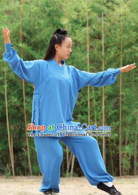 Traditional Chinese Wudang Uniform Taoist Nun Uniform Linen Priest Frock Kungfu Kung Fu Clothing Clothes Pants Slant Opening Shirt Supplies Wu Gong Outfits, Chinese Tang Suit Wushu Clothing Tai Chi Suits Uniforms for Women