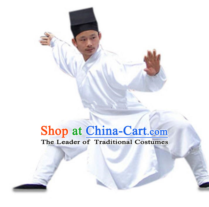 Traditional Chinese Wudang Uniform Taoist Uniform Changeable Silk Slant Opening Priest Frock Kungfu Kung Fu Clothing Clothes Pants Slant Opening Shirt Supplies Wu Gong Outfits, Chinese Tang Suit Wushu Clothing Tai Chi Suits Uniforms for Men