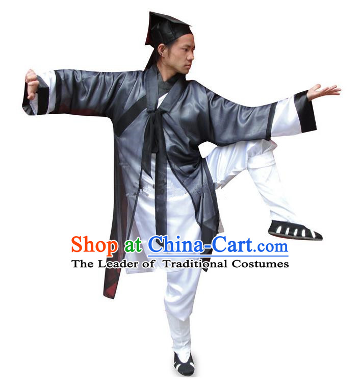 Traditional Chinese Wudang Uniform Taoist Long Robe Uniform Linen Priest Frock Kung Fu Clothing Complete Set for Men