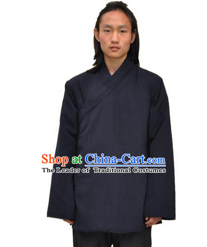 Traditional Chinese Yin Yang Wudang Mountain Taoist Clothes Linen Cotton Wadded Robe Slant Opening Shirt Supplies Tai Chi Coat for Men