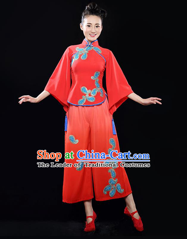 Traditional Chinese Yangge Fan Dancing Costume