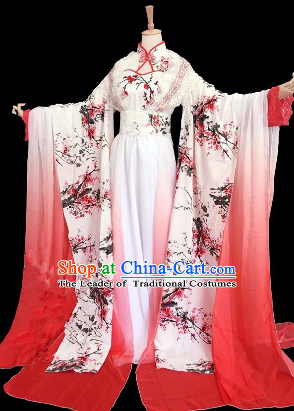 Traditional Chinese Ancient Princess Ink Plum Blossom Costumes, Chinese Han Dynasty Imperial Princess Wedding Bride Embroidery Clothes Complete Set for Women