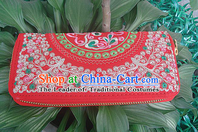 Traditional Chinese Miao Nationality Palace Handmade Double-Sided Embroidery Handbag Wallet Hmong Handmade Embroidery Cash Cow Purse for Women