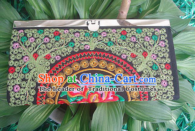 Traditional Chinese Miao Nationality Palace Handmade Double-Sided Embroidery Handbag Wallet Hmong Handmade Embroidery Purse for Women