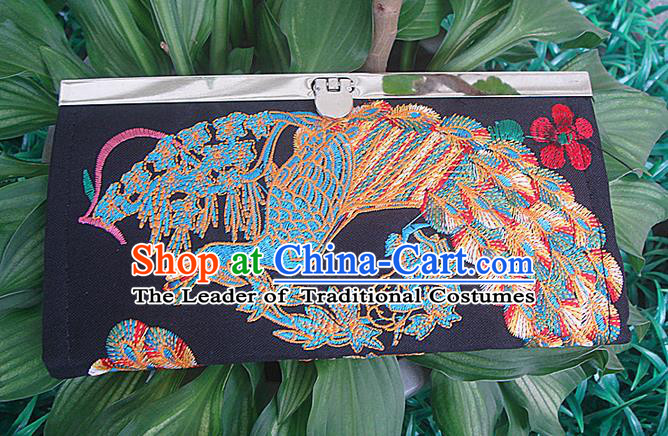 Traditional Chinese Miao Nationality Palace Handmade Double-Sided Embroidery Peacock Handbag Wallet Hmong Handmade Embroidery Purse for Women