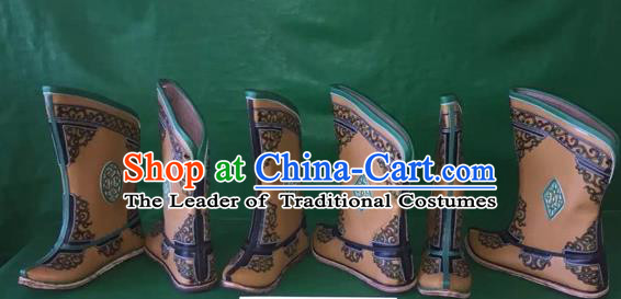 Traditional Chinese Minority Mongol Nationality Ethnic Minorities Mongolian Dance Cowhide Boots, Mongolian Knee Boots Handmade Jockey Boots Tanks Boots for Men