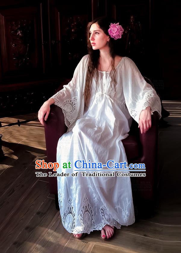 Traditional Classic Women Clothing, Traditional Classic White Silk Cotton Pajamas Heavy Lace Embroidery Evening Dress Restoring Garment Skirt Braces Skirt