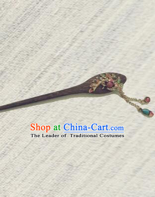 Classic Wooden Hairpins Metal Decorating Bu Yao Han Fu Access Colorful Peacock