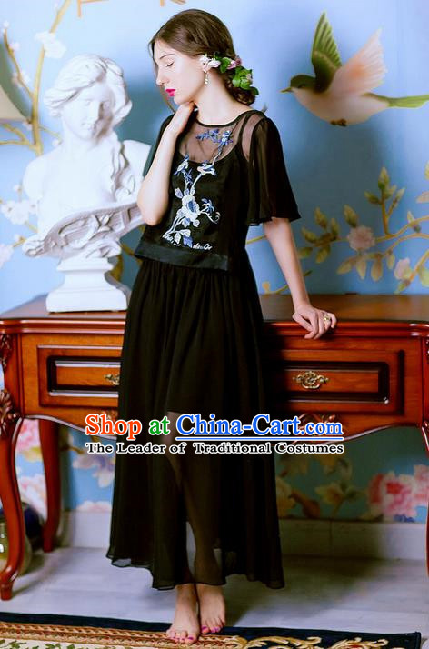 Traditional Classic Women Costumes, Traditional Classic Embroidered Emulation Silk Georgette Dress Long Skirts