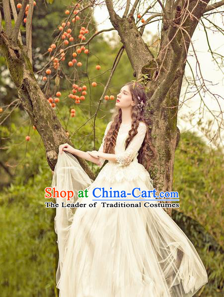 Traditional Classic Women Clothing, Traditional Classic Palace Heavy Lace Wedding Dress Bride Big Hem Long Skirts