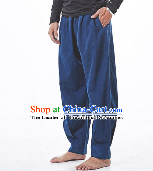 Traditional Chinese Linen Tang Suit Trousers, Chinese Ancient Costumes Elastic Practise Leg Pants Lay Pants Zen Pants