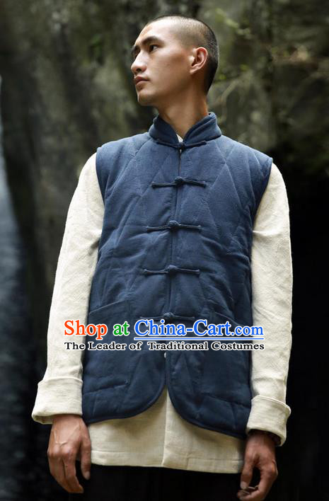Traditional Chinese Linen Tang Suit Men Cotton-Padded Jacket, Chinese  Ancient Costumes Tang Suit Vest for