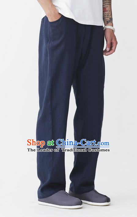 Traditional Chinese Linen Tang Suit Men Trousers, Chinese Ancient Costumes Cotton Pants, Pure Cotton Yarn Hemp Pants for Men
