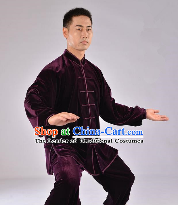 Traditional Chinese Top Upset South Korea Velvet Pleuche Kung Fu Costume Martial Arts Kung Fu Training Uniform Tang Suit Gongfu Shaolin Wushu Clothing Tai Chi Taiji Teacher Suits Uniforms for Men