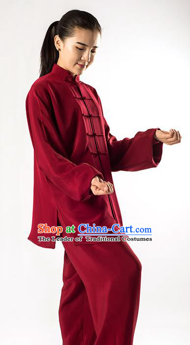 Traditional Chinese Top Silk Kung Fu Costume Martial Arts Kung Fu Training Uniform Tang Suit Gongfu Shaolin Wushu Clothing Tai Chi Taiji Teacher Mulberry Silk Suits Uniforms for Women