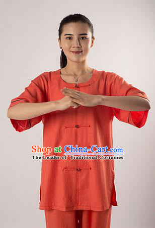 Traditional Chinese Fine Linen Kung Fu Costume Martial Arts Kung Fu Training Uniform Tang Suit Gongfu Shaolin Wushu Clothing Tai Chi Taiji Teacher Suits Uniforms for Women