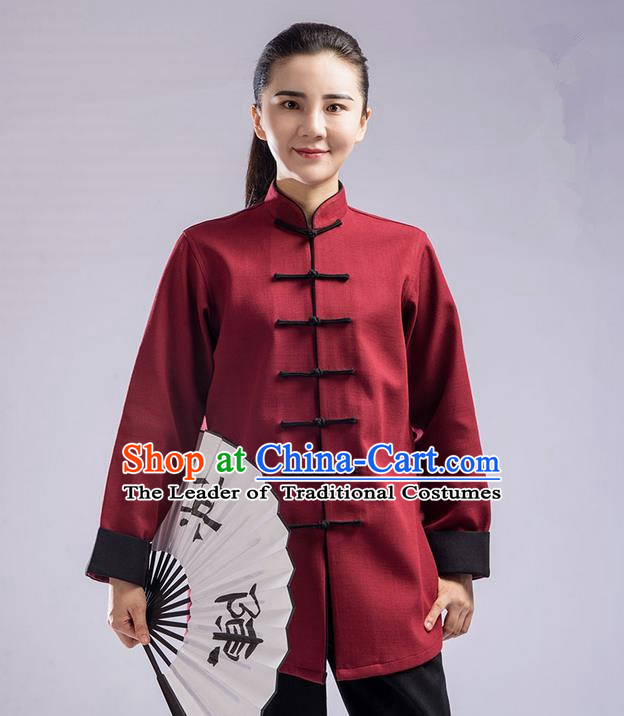 Traditional Chinese Thickening Cotton Linen Kung Fu Costume with Velvet Martial Arts Kung Fu Training Uniform Tang Suit Gongfu Shaolin Wushu Clothing Tai Chi Taiji Teacher Suits Uniforms for Women