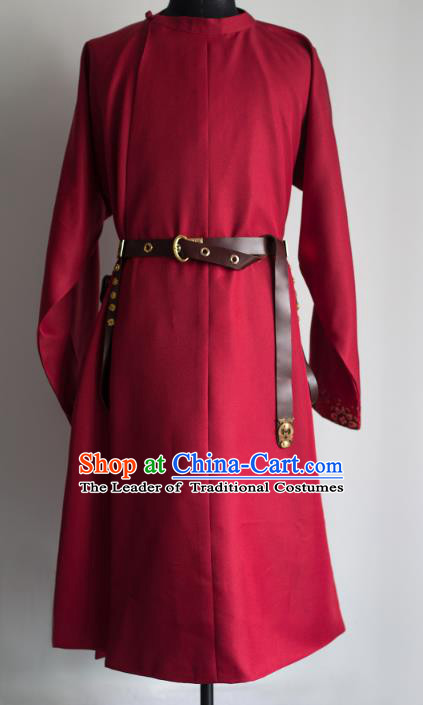 Traditional Chinese Tang Dynasty Embroidered Costume, Asian China Ancient Swordsman Hanfu Red Robe Clothing for Men