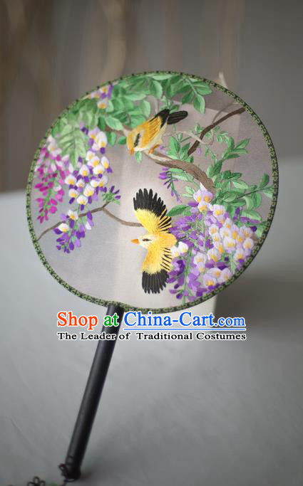Traditional Chinese Palace Lady Accessories Hanfu Embroidered Birds Fans, Asian China Ancient Round Fan for Women