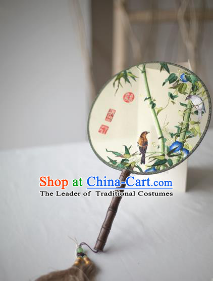 Traditional Chinese Palace Lady Accessories Hanfu Embroidered Birds Fans, Asian China Ancient Round Fan for Women