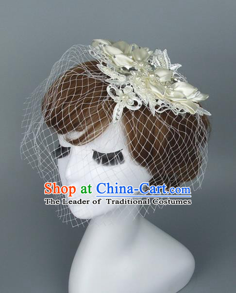 Top Grade Handmade Wedding Hair Accessories White Lace Top Hat, Baroque Style Bride Headwear for Women