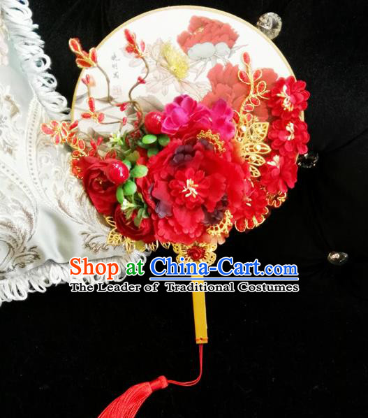 Traditional Handmade Chinese Ancient Wedding Butterfly Round Fans, Hanfu Palace Lady Bride Mandarin Fans for Women