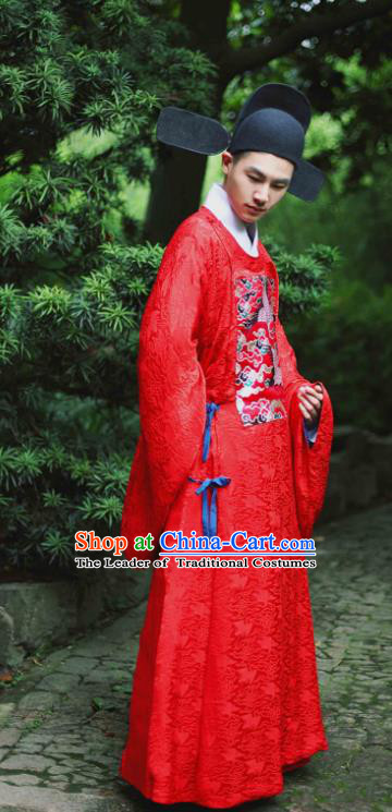 Traditional Chinese Ming Dynasty Emperor Wedding Embroidered Costume, Asian China Ancient Hanfu Bridegroom Clothing for Men