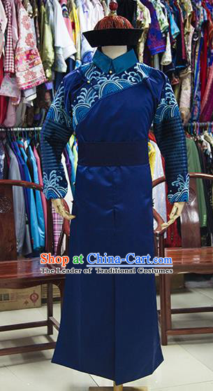 Traditional Ancient Chinese Manchu Court Eunuch Costume, Asian Chinese Qing Dynasty Minister Clothing for Men