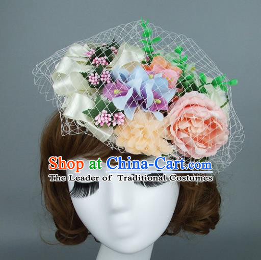 Top Grade Handmade Fancy Ball Hair Accessories Model Show Flowers Veil Top Hat, Baroque Style Deluxe Headwear for Women